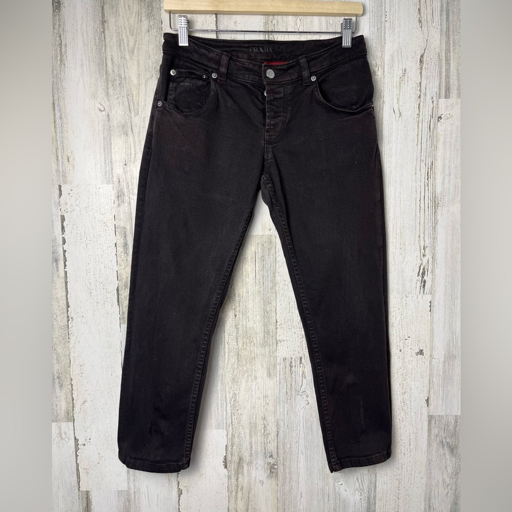 Prada women’s black button fly skinny jeans size 27